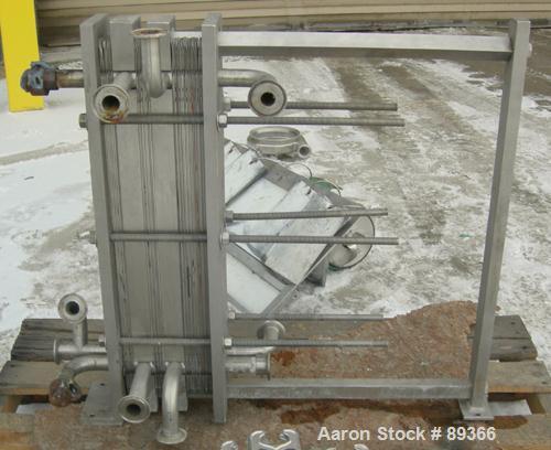 USED: APV plate heat exchanger, model Junior, 316 stainless steel. Approximate 25 square feet. 93 approximate 2-3/4" wide x 22-1/2" long plates. Expandable stainless steel frame.