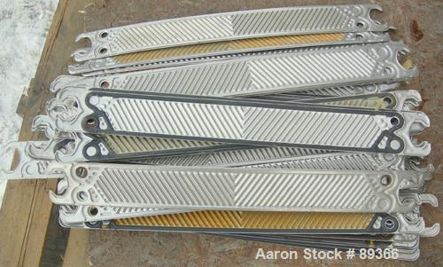 USED: APV plate heat exchanger, model Junior, 316 stainless steel. Approximate 25 square feet. 93 approximate 2-3/4" wide x 22-1/2" long plates. Expandable stainless steel frame.