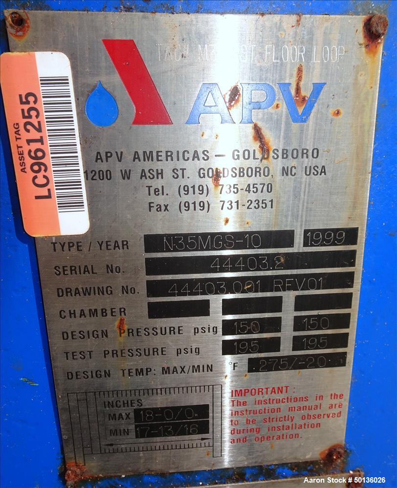 Used- APV Plate Heat Exchanger, Model N35MGS-10, 316 Stainless Steel.