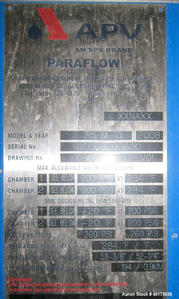 Used APV Plate Heat Exchanger, Model R5 M-10, Approximately 1064 Square Feet.