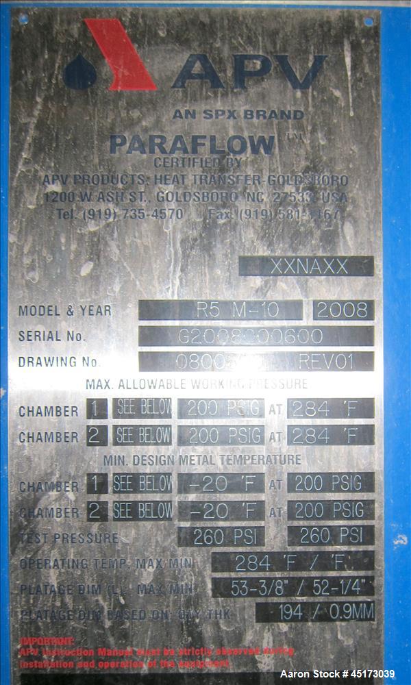 Used- APV Plate Heat Exchanger, Model R5 M-10, Approximately 1064 Square Feet.