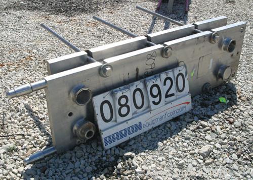 USED:APV plate heat exchanger, model R45S, 316 stainless steel.Approx 165 sq ft. (22) 17" wide x 60" long plates, expandable frame.(8) 4-7/8" tri-clamp inlets/outlets.