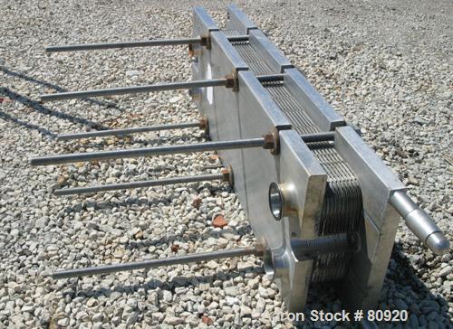 USED:APV plate heat exchanger, model R45S, 316 stainless steel.Approx 165 sq ft. (22) 17" wide x 60" long plates, expandable frame.(8) 4-7/8" tri-clamp inlets/outlets.