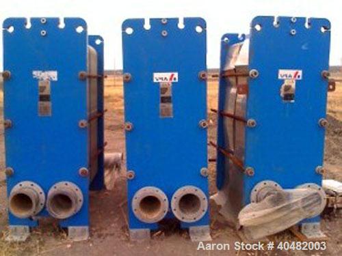 Used APV plate heat exchanger, model SR9-MGS-12. Built 2004. 166 plates for a total surface area of 1407 square feet. Plates are constructed of 316 stainless steel. Design temperature 300 deg F max, ...