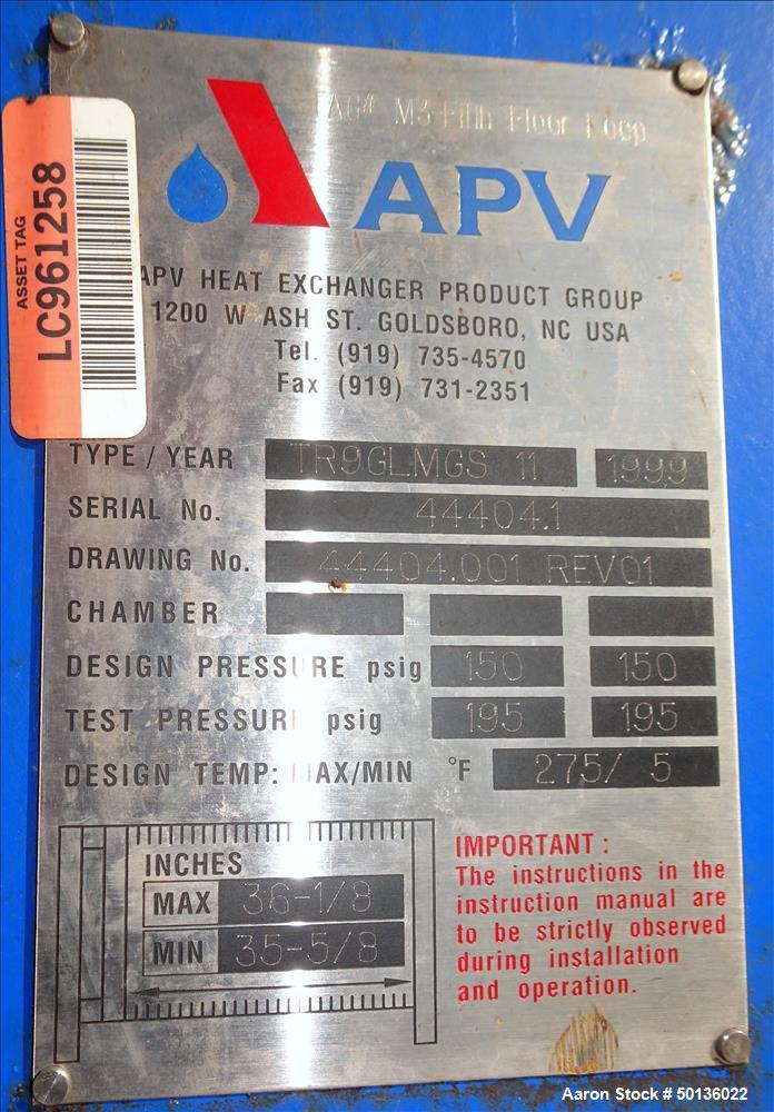 Used APV Plate Heat Exchanger, Model TR9GLMGS 11, 316 Stainless Steel