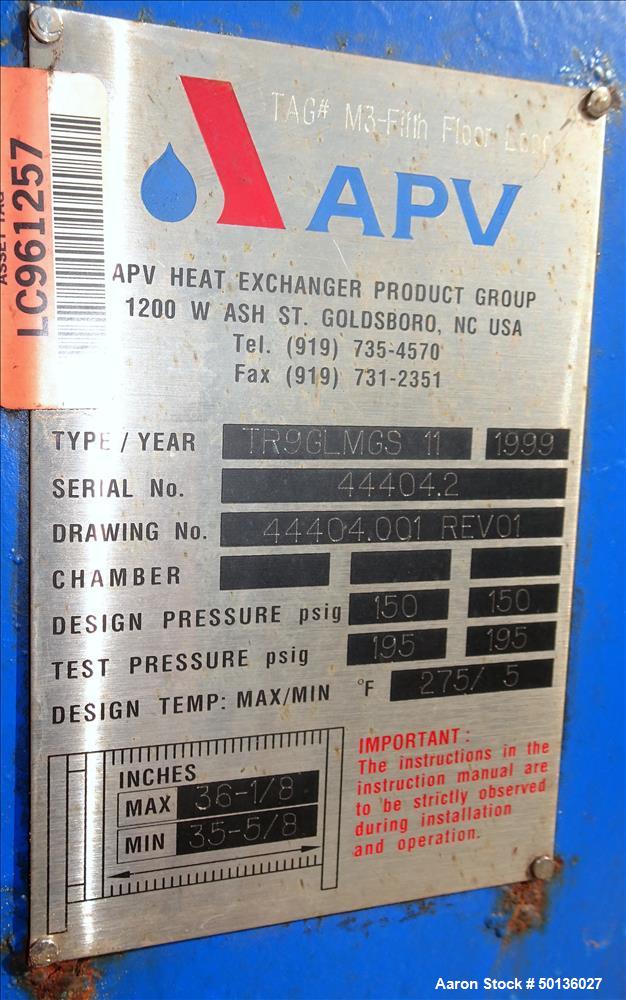 Used- APV Plate Heat Exchanger, Stainless Steel