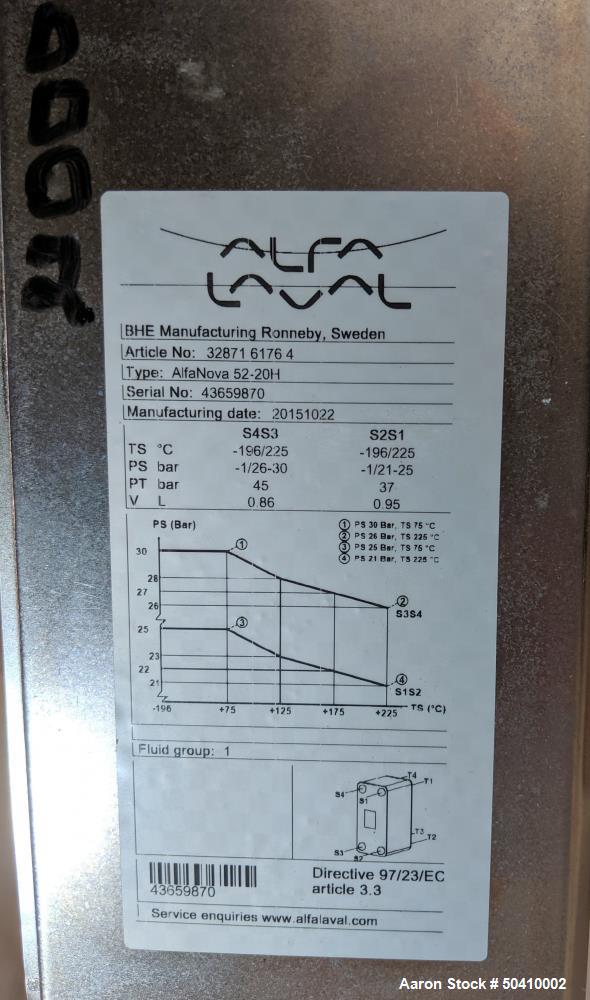 Unused- Alfa Laval Alfa Nova Fusion-Bonded Plate Heat Exchanger, Model 52-20H, 1