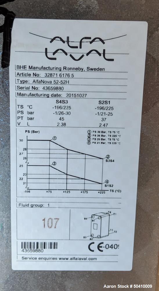 Unused- Alfa Laval Alfa Nova Fusion-Bonded Plate Heat Exchanger, Model 52-52H