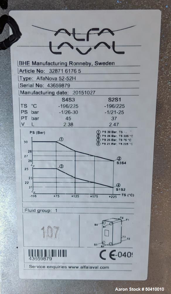 Unused- Alfa Laval Alfa Nova Fusion-Bonded Plate Heat Exchanger, Model 52-52H