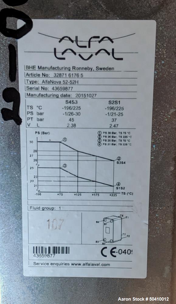 Unused- Alfa Laval Alfa Nova Fusion-Bonded Plate Heat Exchanger, Model 52-52H,