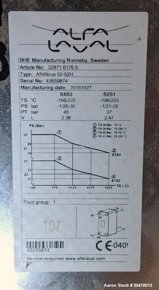 Unused- Alfa Laval Alfa Nova Fusion-Bonded Plate Heat Exchanger, Model 52-52H