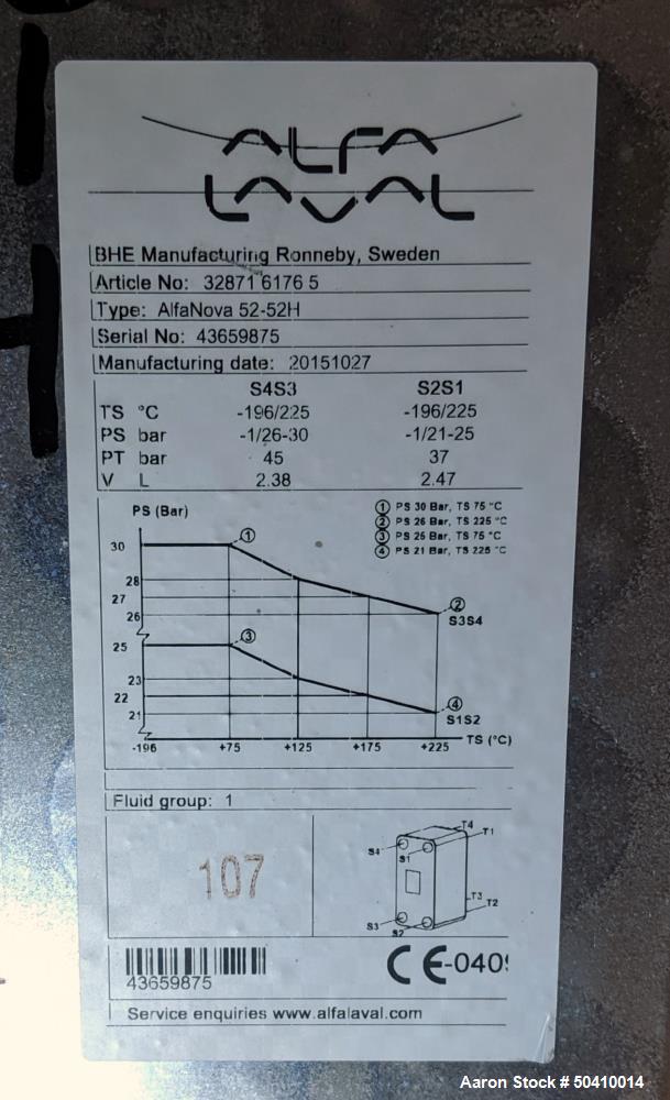 Unused- Alfa Laval Alfa Nova Fusion-Bonded Plate Heat Exchanger, Model 52-52H