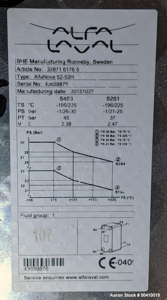 Unused- Alfa Laval Alfa Nova Fusion-Bonded Plate Heat Exchanger, Model 52-52H