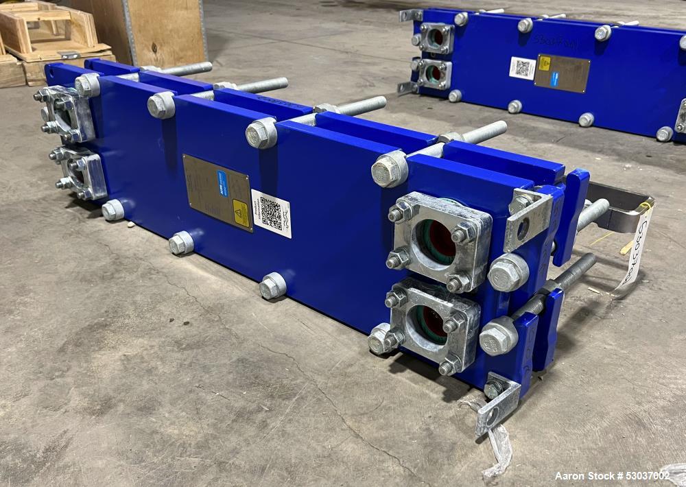 Used- Alfa Laval Plate Heat Exchanger, Model AQ2L-FD, 74.1 Square Feet, Vertical. (29) Stainless steel 0.4mm thick plates. R...