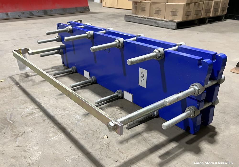 Used- Alfa Laval Plate Heat Exchanger, Model AQ2L-FD, 74.1 Square Feet, Vertical. (29) Stainless steel 0.4mm thick plates. R...