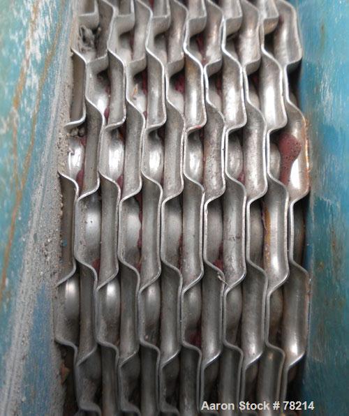 Used Mueller Accu-Therm Plate Heat Exchanger, Approximately 28 Square Feet, Model AT20 C-20, 316 Stainless Steel. (12) plates approximately 14" wide x 37" tall. Rated 100 PSI at 150 Degrees F. 3" inl...