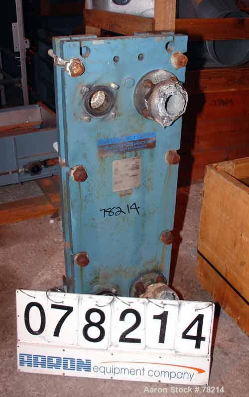 Used Mueller Accu-Therm Plate Heat Exchanger, Approximately 28 Square Feet, Model AT20 C-20, 316 Stainless Steel. (12) plates approximately 14" wide x 37" tall. Rated 100 PSI at 150 Degrees F. 3" inl...