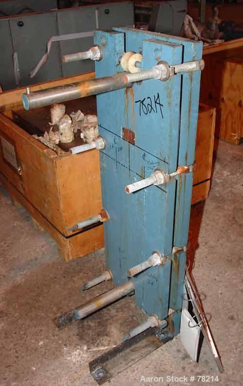 Used Mueller Accu-Therm Plate Heat Exchanger, Approximately 28 Square Feet, Model AT20 C-20, 316 Stainless Steel. (12) plates approximately 14" wide x 37" tall. Rated 100 PSI at 150 Degrees F. 3" inl...