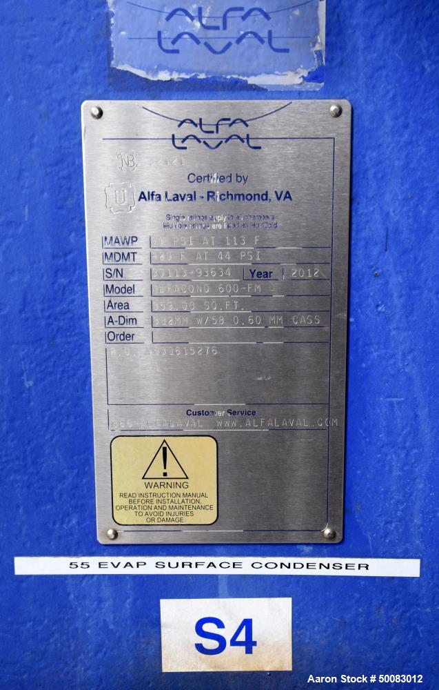 Used Alfa Laval AlfaCond Plate Surface Condenser,  Model AlfaCond 600-FM, 859 S