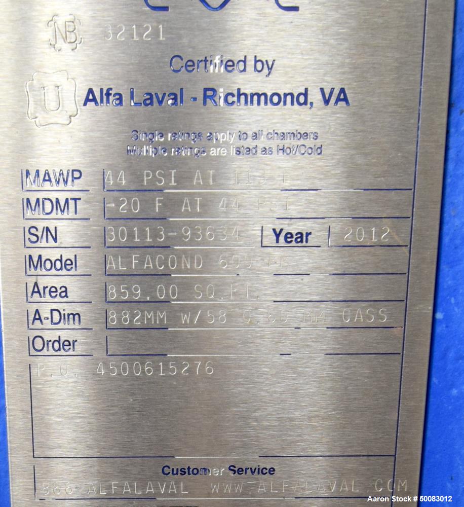 Used- Alfa Laval AlfaCond Plate Surface Condenser,  Model AlfaCond 600-FM, 859 S