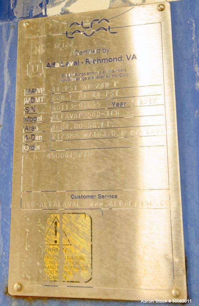 Used Alfa Laval AlfaVap 500-TFR Plate Exchanger – 4,604 Sq. Ft. Heat Transfer Area