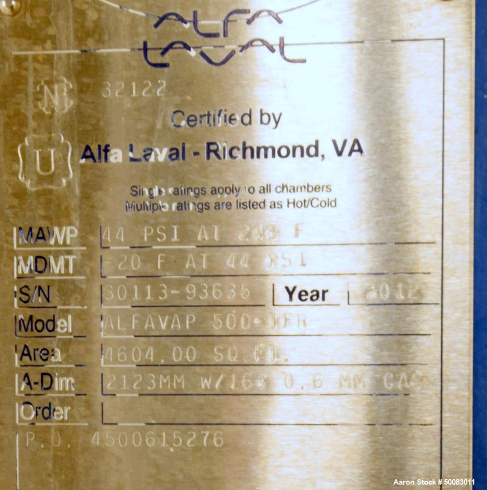 Used Alfa Laval AlfaVap 500-TFR Plate Exchanger – 4,604 Sq. Ft. Heat Transfer Area