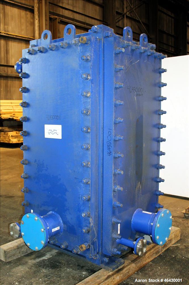Unused- Alfa-Laval Compabloc Welded Plate Heat Exchanger, 2063.4 Square Feet Surface Area, Model CPL75-V-300, Vertical. (300) 316L Stainless steel plates. Hot side rated 150 psi/Full Vacuum at -20 to...