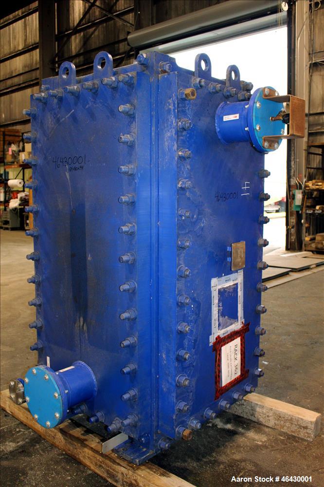 Unused- Alfa-Laval Compabloc Welded Plate Heat Exchanger, 2063.4 Square Feet Surface Area, Model CPL75-V-300, Vertical. (300) 316L Stainless steel plates. Hot side rated 150 psi/Full Vacuum at -20 to...