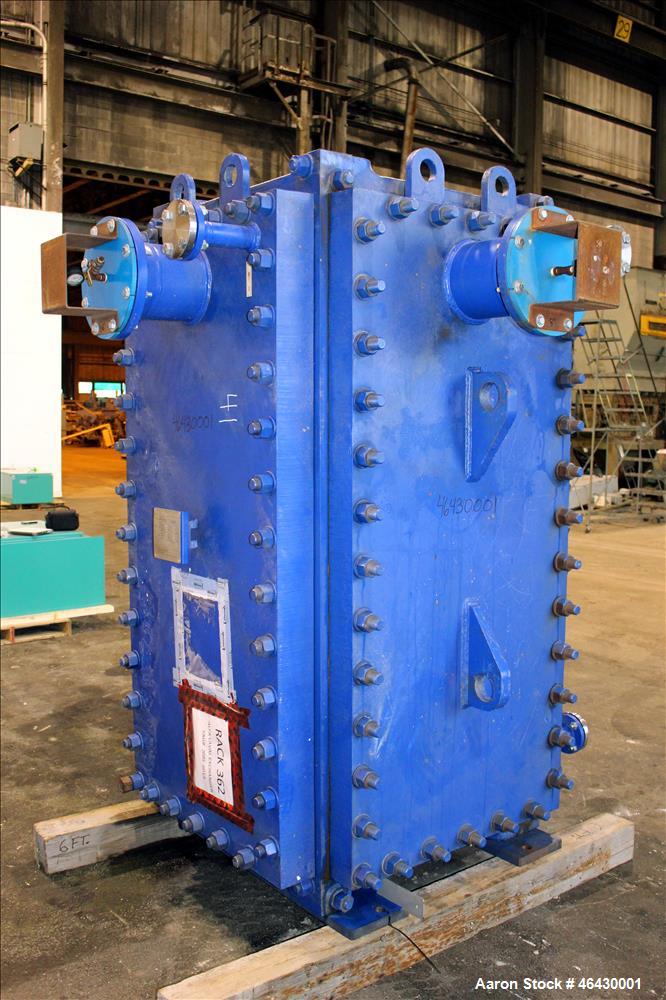 Unused- Alfa-Laval Compabloc Welded Plate Heat Exchanger, 2063.4 Square Feet Surface Area, Model CPL75-V-300, Vertical. (300) 316L Stainless steel plates. Hot side rated 150 psi/Full Vacuum at -20 to...