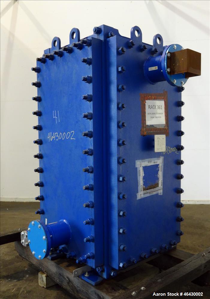 Unused- Alfa-Laval Compabloc Welded Plate Heat Exchanger, 2063.4 Square Feet Surface Area, Model CPL75-V-300, Vertical. (300) 316L Stainless steel plates. Hot side rated 150 psi/Full Vacuum at -20 to...