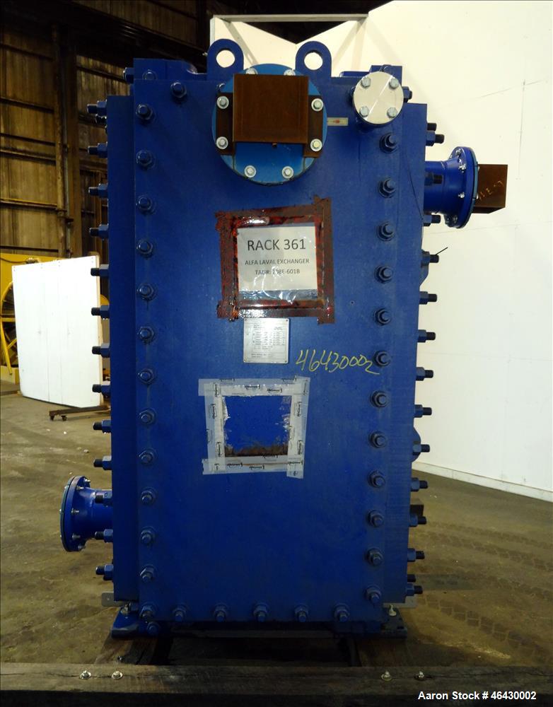 Unused- Alfa-Laval Compabloc Welded Plate Heat Exchanger, 2063.4 Square Feet Surface Area, Model CPL75-V-300, Vertical. (300) 316L Stainless steel plates. Hot side rated 150 psi/Full Vacuum at -20 to...