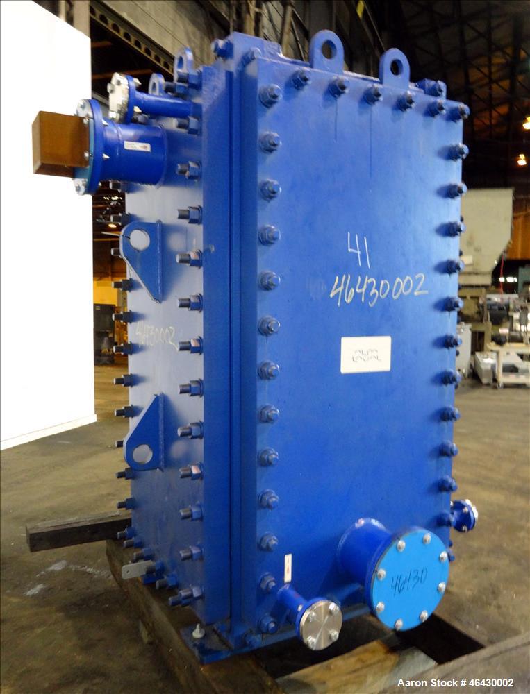 Unused- Alfa-Laval Compabloc Welded Plate Heat Exchanger, 2063.4 Square Feet Surface Area, Model CPL75-V-300, Vertical. (300) 316L Stainless steel plates. Hot side rated 150 psi/Full Vacuum at -20 to...
