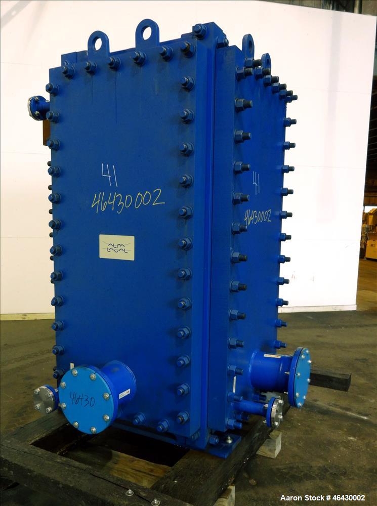 Unused- Alfa-Laval Compabloc Welded Plate Heat Exchanger, 2063.4 Square Feet Surface Area, Model CPL75-V-300, Vertical. (300) 316L Stainless steel plates. Hot side rated 150 psi/Full Vacuum at -20 to...