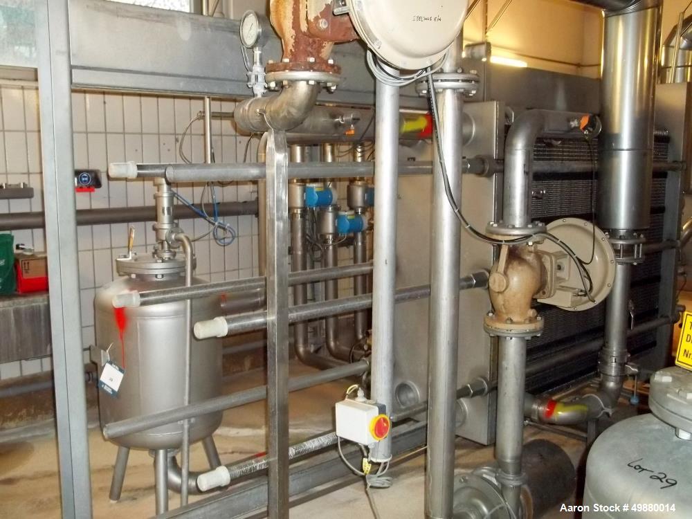 Used Alfa Laval plate heat exchanger, type M15-F-FMC, stainless steel, Max. working pressure 195 PSI/13 bar at a max. 248 deg F/120 deg C. Serial # 30100-545, New 1992. Incl. 1 x Dessel stainless ste...