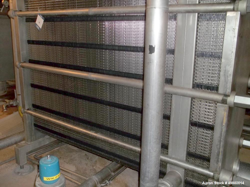 Used Alfa Laval plate heat exchanger, type M15-F-FMC, stainless steel, Max. working pressure 195 PSI/13 bar at a max. 248 deg F/120 deg C. Serial # 30100-545, New 1992. Incl. 1 x Dessel stainless ste...