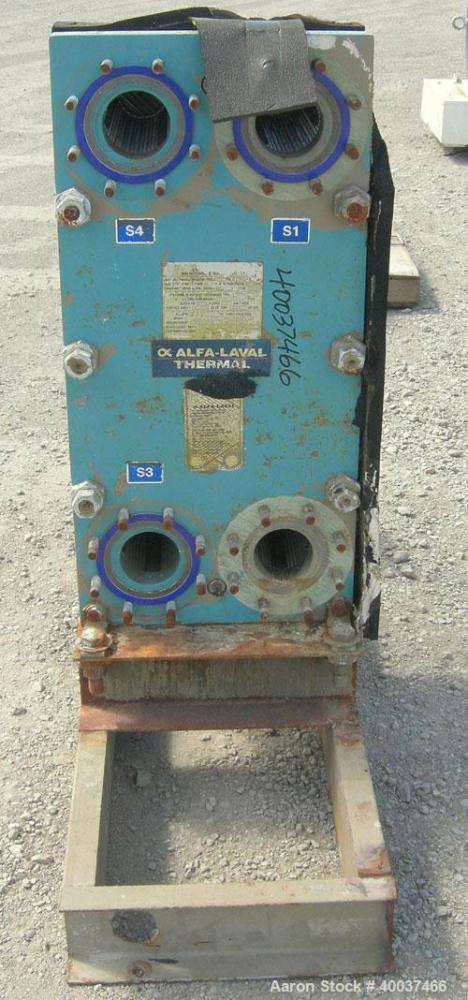 Used Alfa Laval Plate Heat Exchanger, Model M10-BFG, 255 square feet, 304 stainless steel. (99) plates. Rated 150 psi at 230 deg.f.. Built 1993.