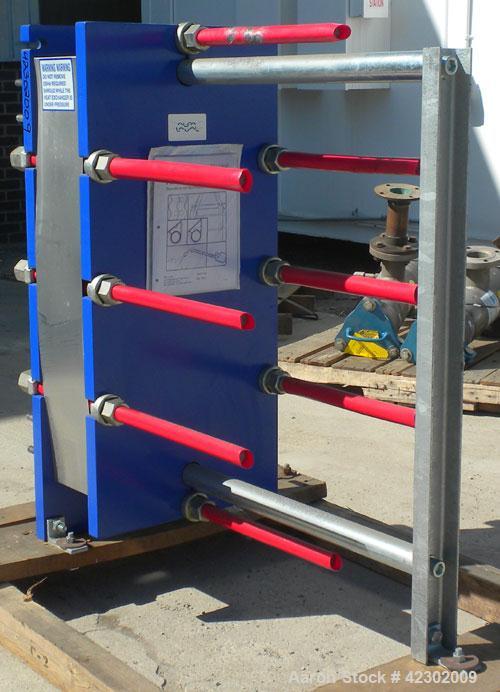 Unused- Alfa Laval Thermal Plate Exchanger, 149.80 Square Feet, Model M10-BFG. (60) 0.5 mm thick 316 stainless steel plates. Designed 150 psi at –20 to 86 deg.f.. (4) 4" Blind Inlets/Outlets. Mounted...