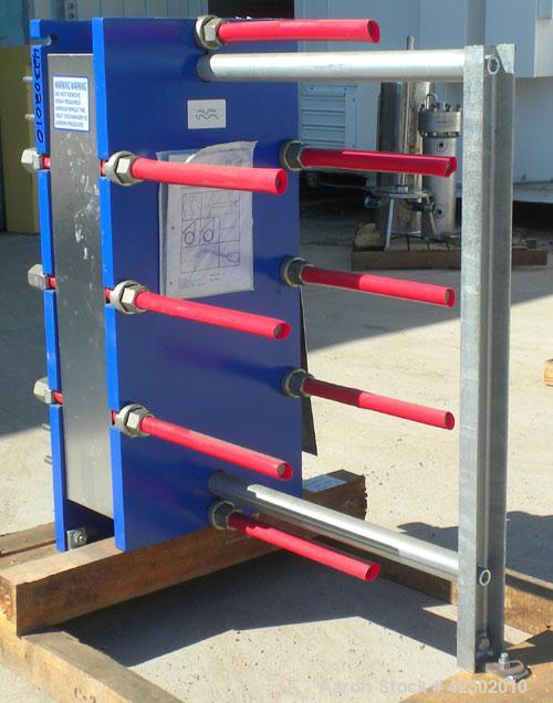 Unused- Alfa Laval Thermal Plate Exchanger, 149.80 Square Feet, Model M10-BFG. (60) 0.5 mm thick 316 stainless steel plates. Designed 150 psi at –20 to 86 deg F. (4) 4" Blind inlets/outlets. Mounted ...