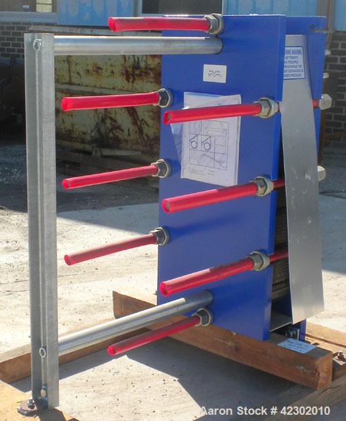 Unused- Alfa Laval Thermal Plate Exchanger, 149.80 Square Feet, Model M10-BFG. (60) 0.5 mm thick 316 stainless steel plates. Designed 150 psi at –20 to 86 deg F. (4) 4" Blind inlets/outlets. Mounted ...