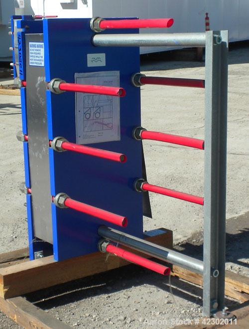 Unused- Alfa Laval Thermal Plate Exchanger, 149.80 Square Feet, Model M10-BFG. (60) 0.5 mm thick 316 stainless steel plates. Designed 150 psi at –20 to 86 deg F. (4) 4" Blind inlets/outlets. Mounted ...
