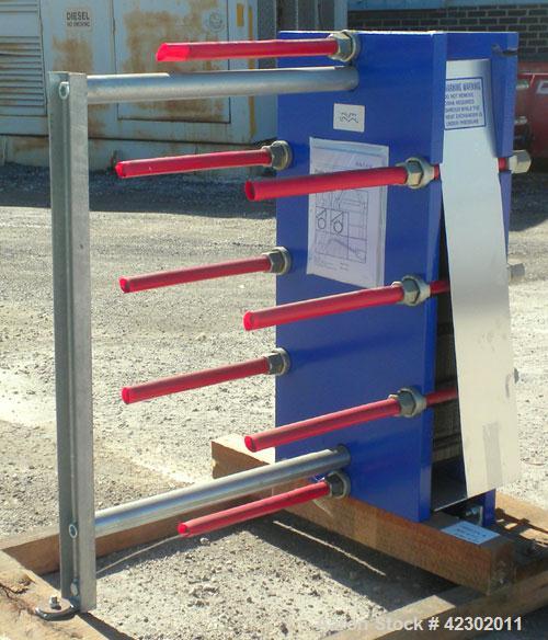 Unused- Alfa Laval Thermal Plate Exchanger, 149.80 Square Feet, Model M10-BFG. (60) 0.5 mm thick 316 stainless steel plates. Designed 150 psi at –20 to 86 deg F. (4) 4" Blind inlets/outlets. Mounted ...