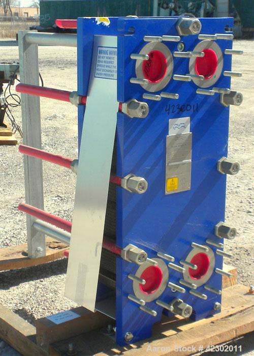 Unused- Alfa Laval Thermal Plate Exchanger, 149.80 Square Feet, Model M10-BFG. (60) 0.5 mm thick 316 stainless steel plates. Designed 150 psi at –20 to 86 deg F. (4) 4" Blind inlets/outlets. Mounted ...