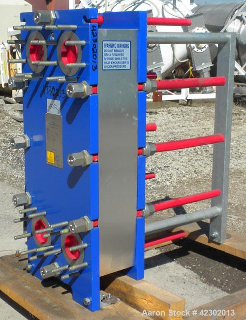 Unused- Alfa Laval Thermal Plate Exchanger, 149.80 Square Feet, Model M10-BFG. (60) 0.5 mm thick 316 stainless steel plates. Designed 150 psi at –20 to 86 deg F. (4) 4" Blind inlets/outlets. Mounted ...