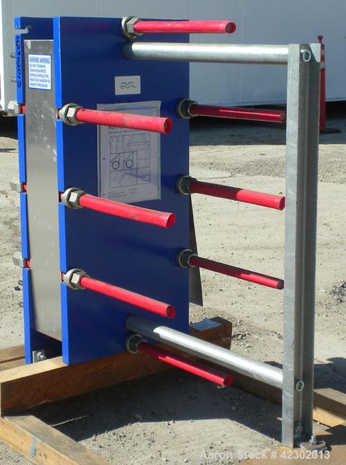 Unused- Alfa Laval Thermal Plate Exchanger, 149.80 Square Feet, Model M10-BFG. (60) 0.5 mm thick 316 stainless steel plates. Designed 150 psi at –20 to 86 deg F. (4) 4" Blind inlets/outlets. Mounted ...