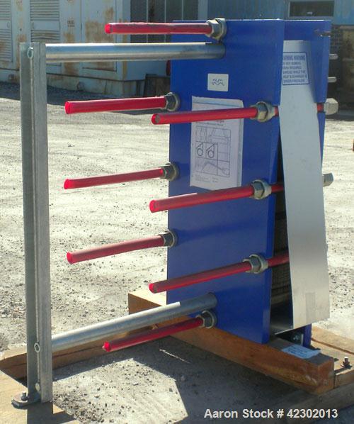 Unused- Alfa Laval Thermal Plate Exchanger, 149.80 Square Feet, Model M10-BFG. (60) 0.5 mm thick 316 stainless steel plates. Designed 150 psi at –20 to 86 deg F. (4) 4" Blind inlets/outlets. Mounted ...