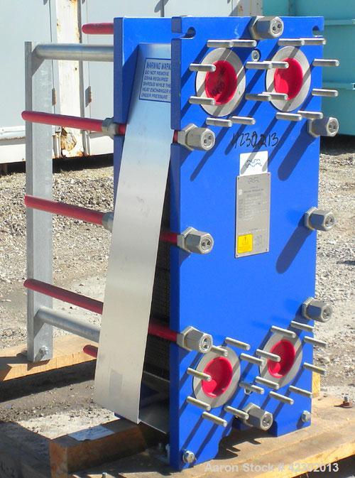 Unused- Alfa Laval Thermal Plate Exchanger, 149.80 Square Feet, Model M10-BFG. (60) 0.5 mm thick 316 stainless steel plates. Designed 150 psi at –20 to 86 deg F. (4) 4" Blind inlets/outlets. Mounted ...