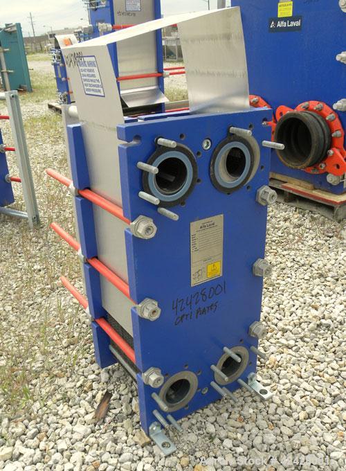 Used Alfa Laval Thermal Plate Exchanger, 250.5 Square Feet, Model M10-BFG. (99) Approximately 14-1/2’’ wide x 34-1/2’’ tall x 0.50 mm thick commercially pure titanium plates. Designed 150 psi at –20 ...