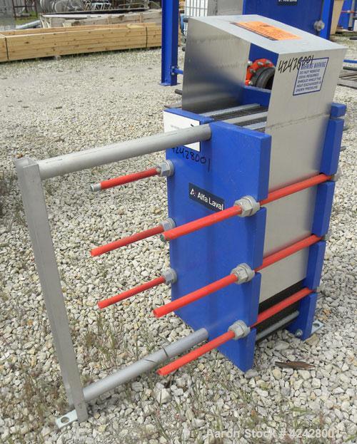 Used Alfa Laval Thermal Plate Exchanger, 250.5 Square Feet, Model M10-BFG. (99) Approximately 14-1/2’’ wide x 34-1/2’’ tall x 0.50 mm thick commercially pure titanium plates. Designed 150 psi at –20 ...