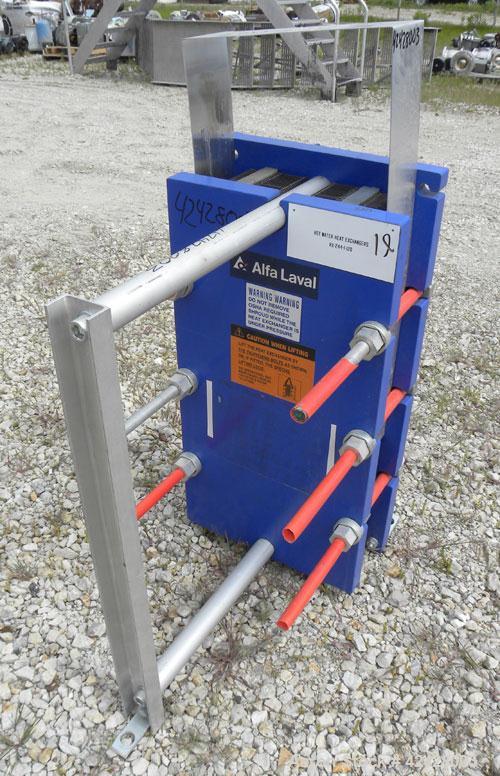 Used Alfa Laval Thermal Plate Exchanger, 116.2 Square Feet, Model M10-BFG. (47) Approximately 14-1/2 wide x 34-1/2 tall x 0.50 mm thick commercially pure titanium plates. Designed 150 psi at 20 to 22...
