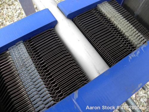 Used Alfa Laval Thermal Plate Exchanger, 116.2 Square Feet, Model M10-BFG. (47) Approximately 14-1/2 wide x 34-1/2 tall x 0.50 mm thick commercially pure titanium plates. Designed 150 psi at 20 to 22...